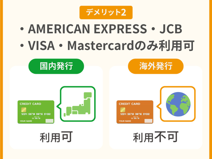 支払い.com（ドットコム）のデメリット・注意点2.国内発行のAMERICAN EXPRESS・JCB・VISA・Mastercardのみ利用可