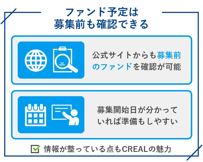 ファンド予定は募集前も確認できる