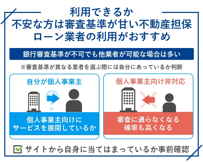 利用できるか不安な方は審査基準が甘い不動産担保ローン業者の利用がおすすめ